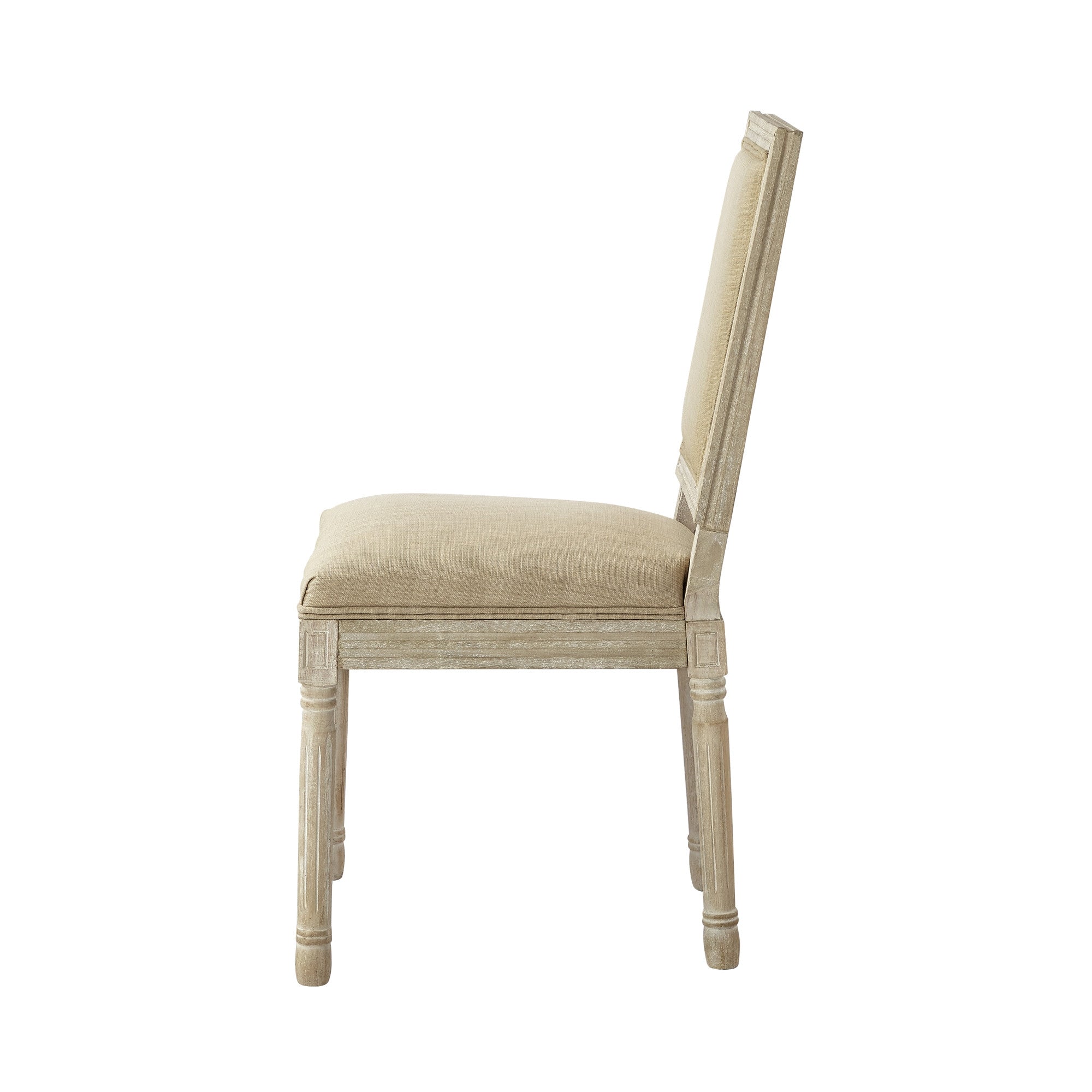 Set of Two Beige and Brown Upholstered Linen Dining Side Chairs