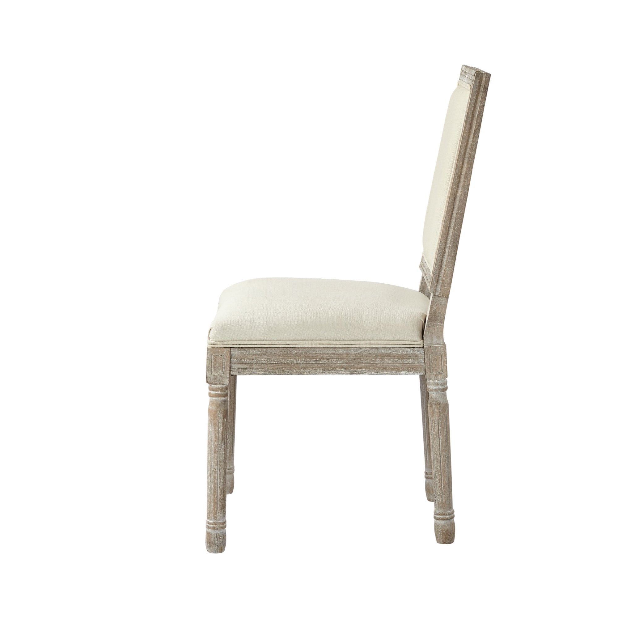 Set of Two Beige and Brown Upholstered Linen Dining Side Chairs