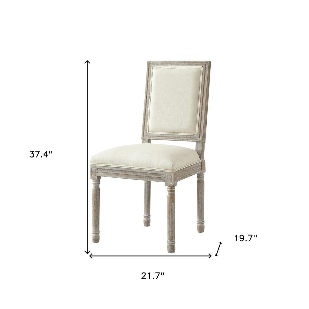 Set of Two Beige and Brown Upholstered Linen Dining Side Chairs