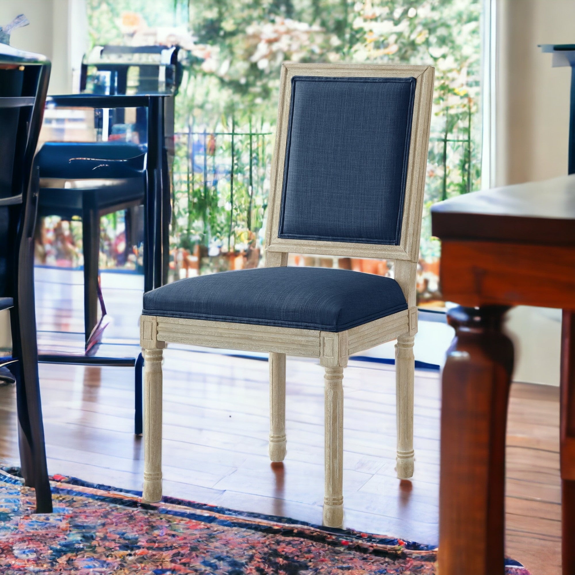 Set of Two Gray and Brown Upholstered Linen Dining Side Chairs