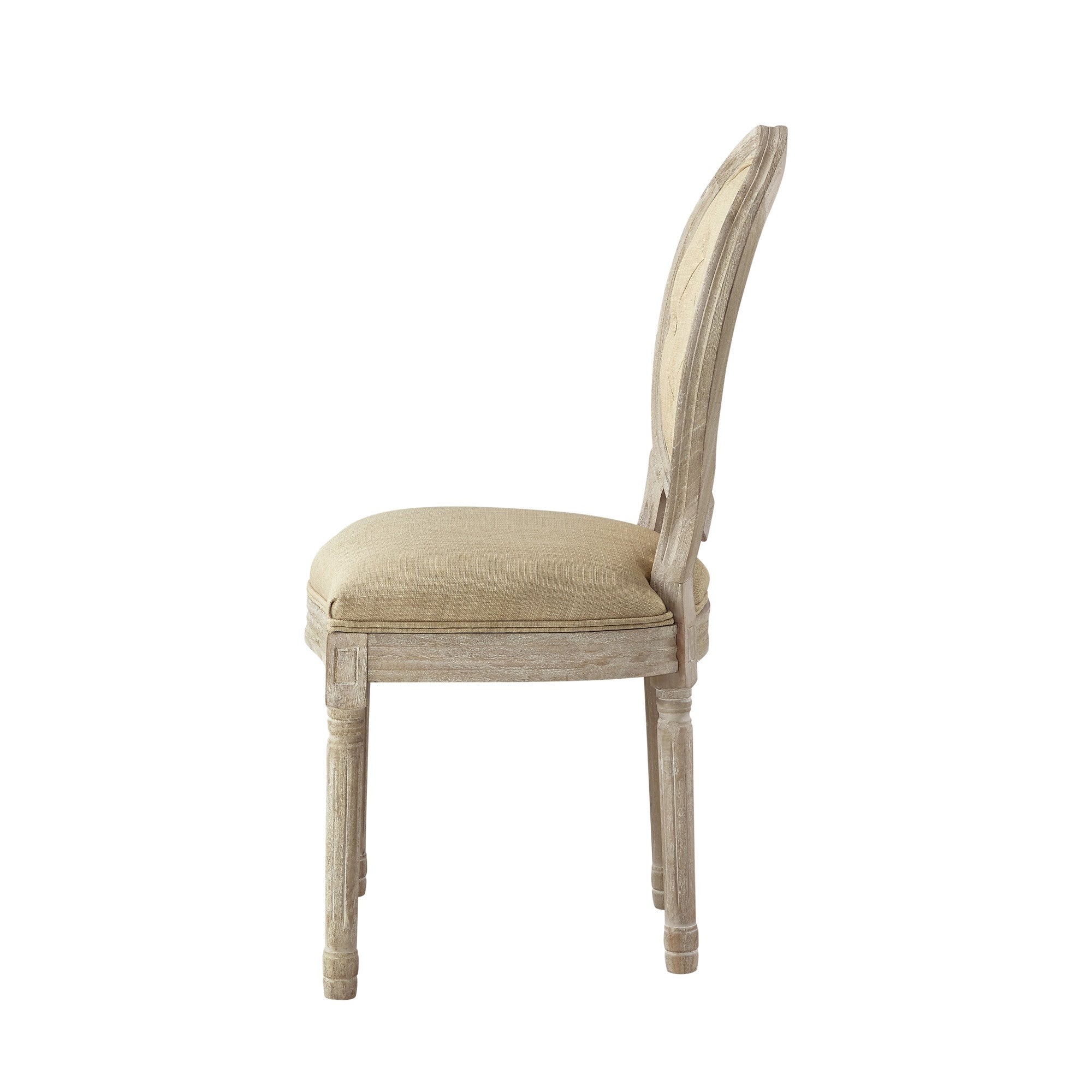 Tufted Beige and Brown Upholstered Linen Dining Side Chair