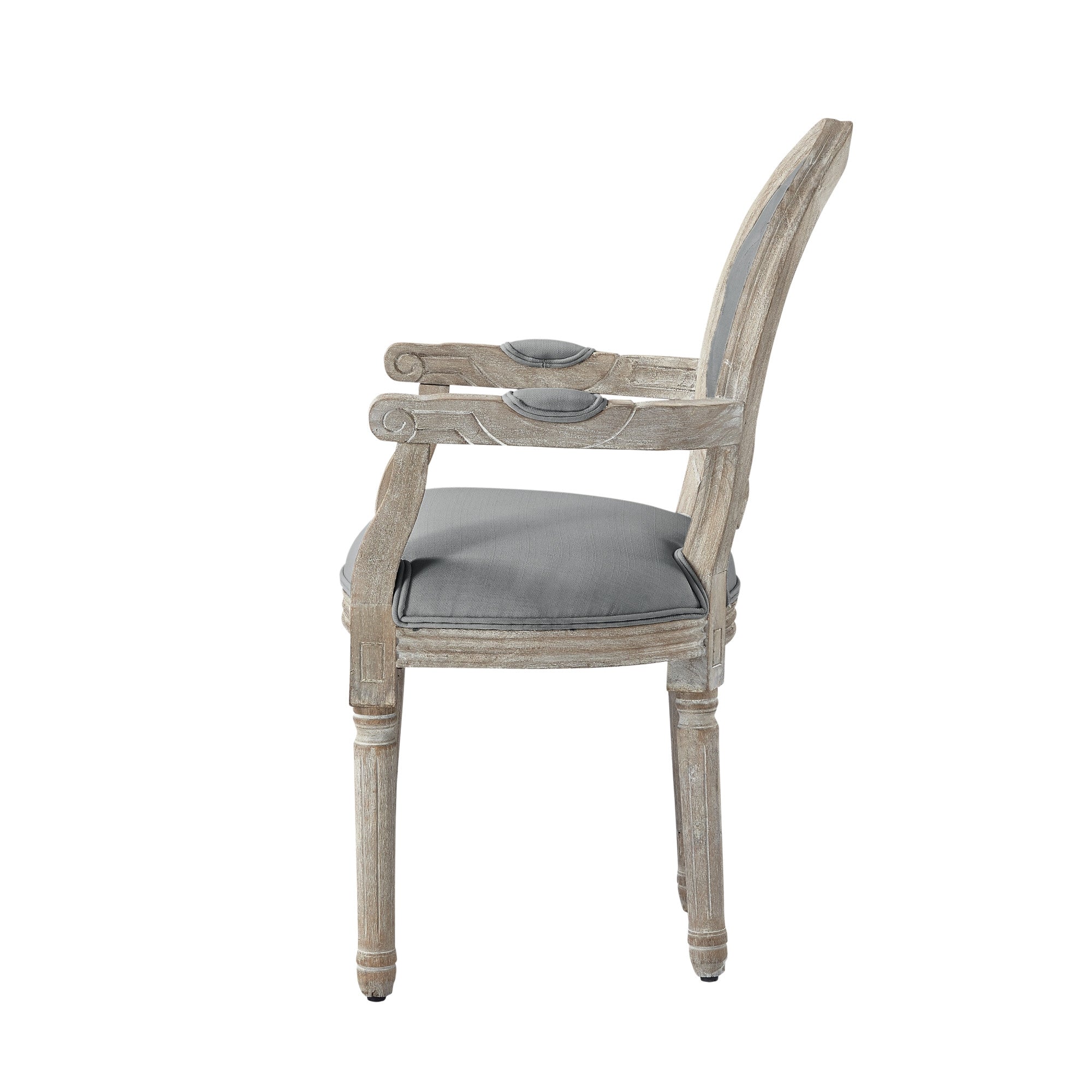 Tufted Cream and Brown Upholstered Linen Dining Arm Chair
