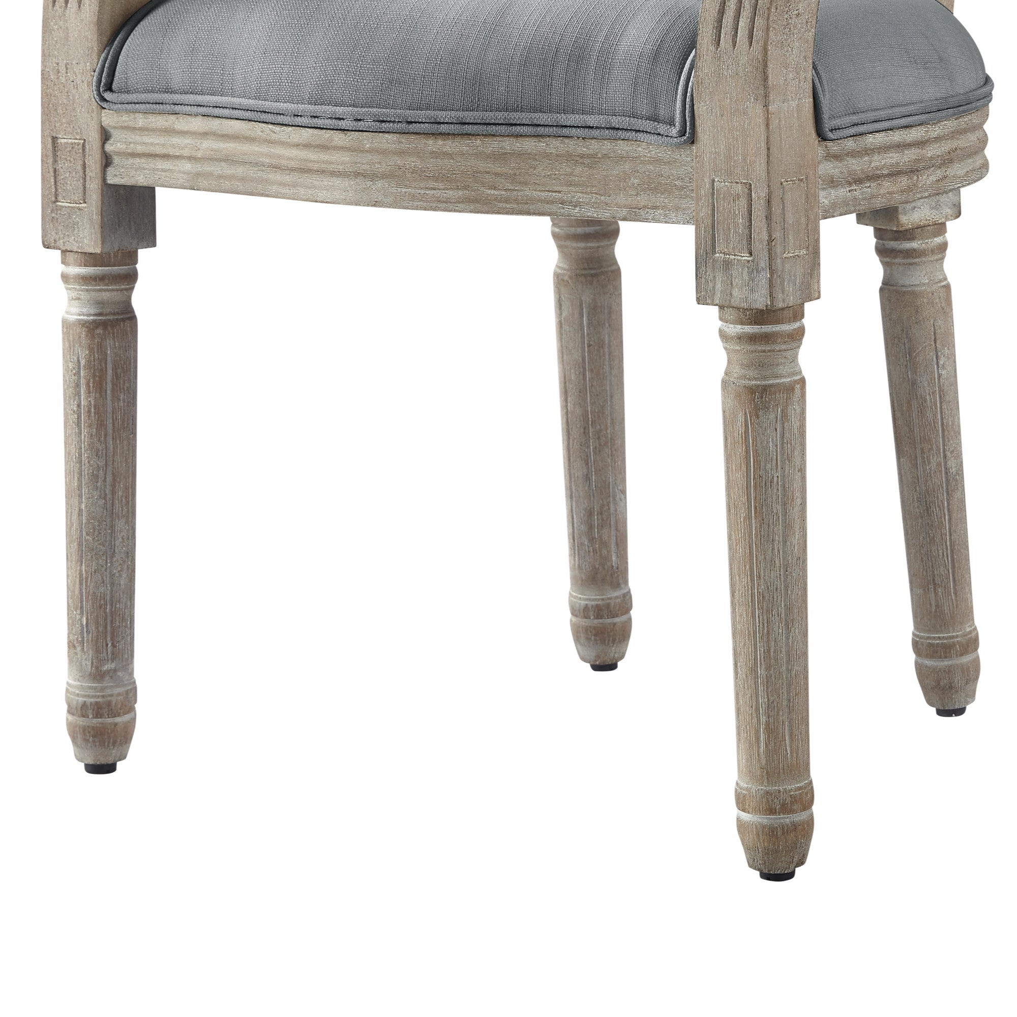 Tufted Cream and Brown Upholstered Linen Dining Arm Chair