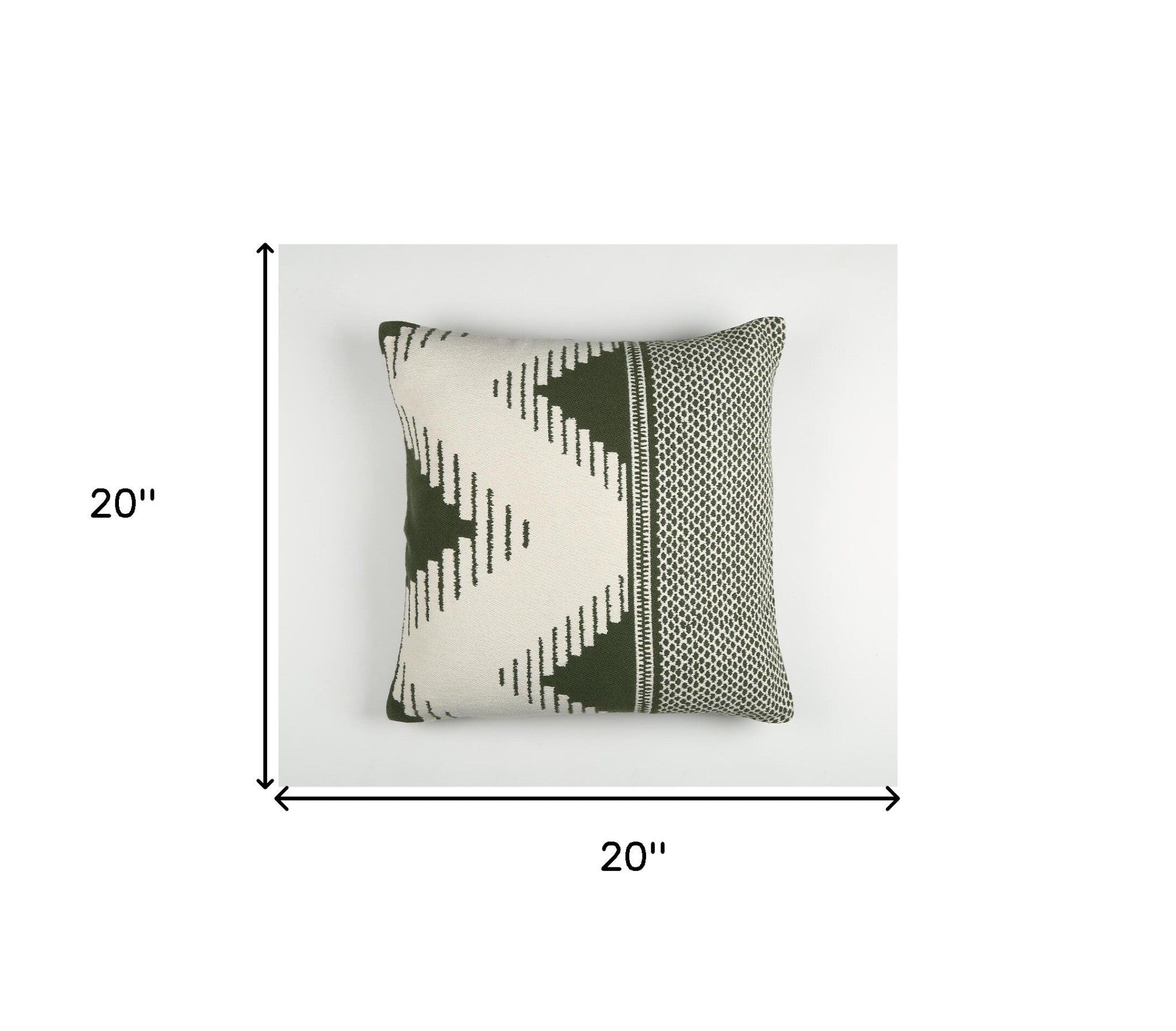 20" Green and White Handmade Geometric Indoor Outdoor Throw Pillow Cover