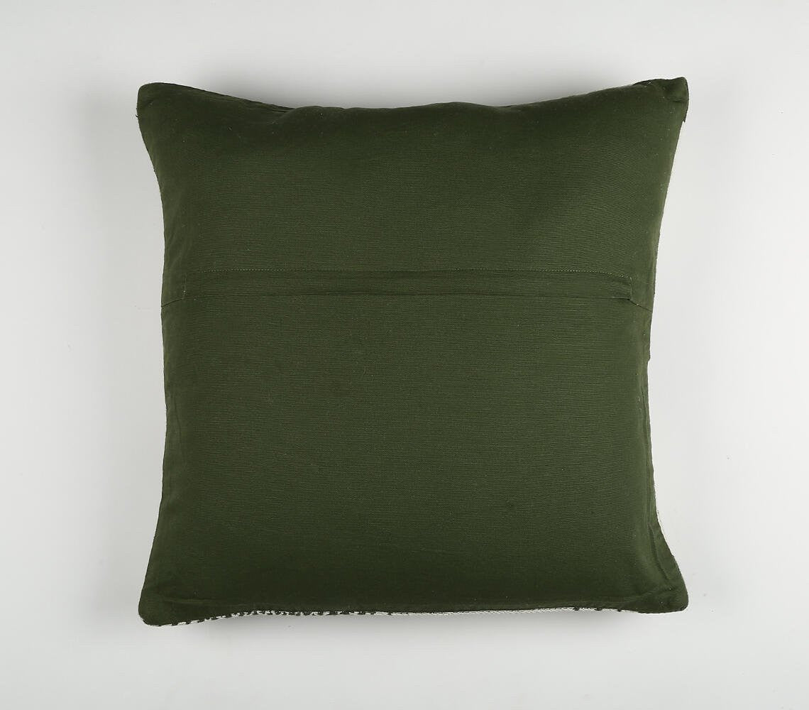 20" Green and White Handmade Geometric Indoor Outdoor Throw Pillow Cover