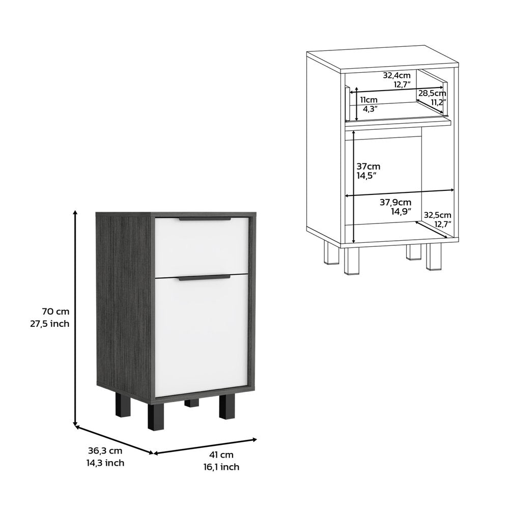 28" Gray Wood One Drawer Nightstand