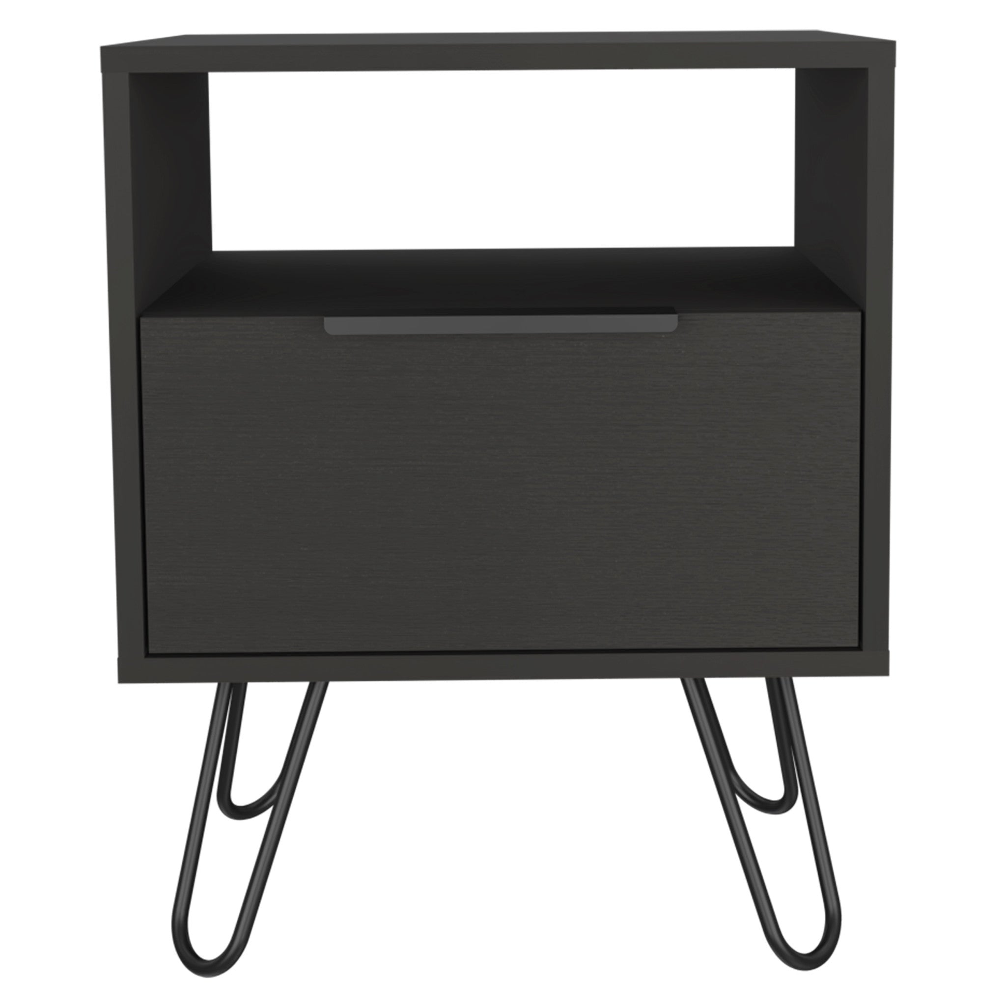 22" Black Faux Wood Nightstand With Storage