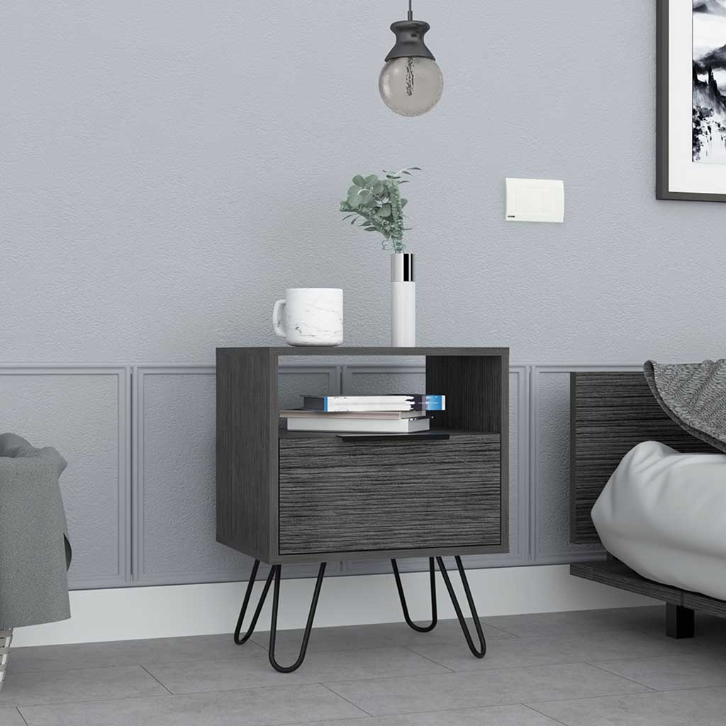 22" Gray Faux Wood Nightstand With Storage