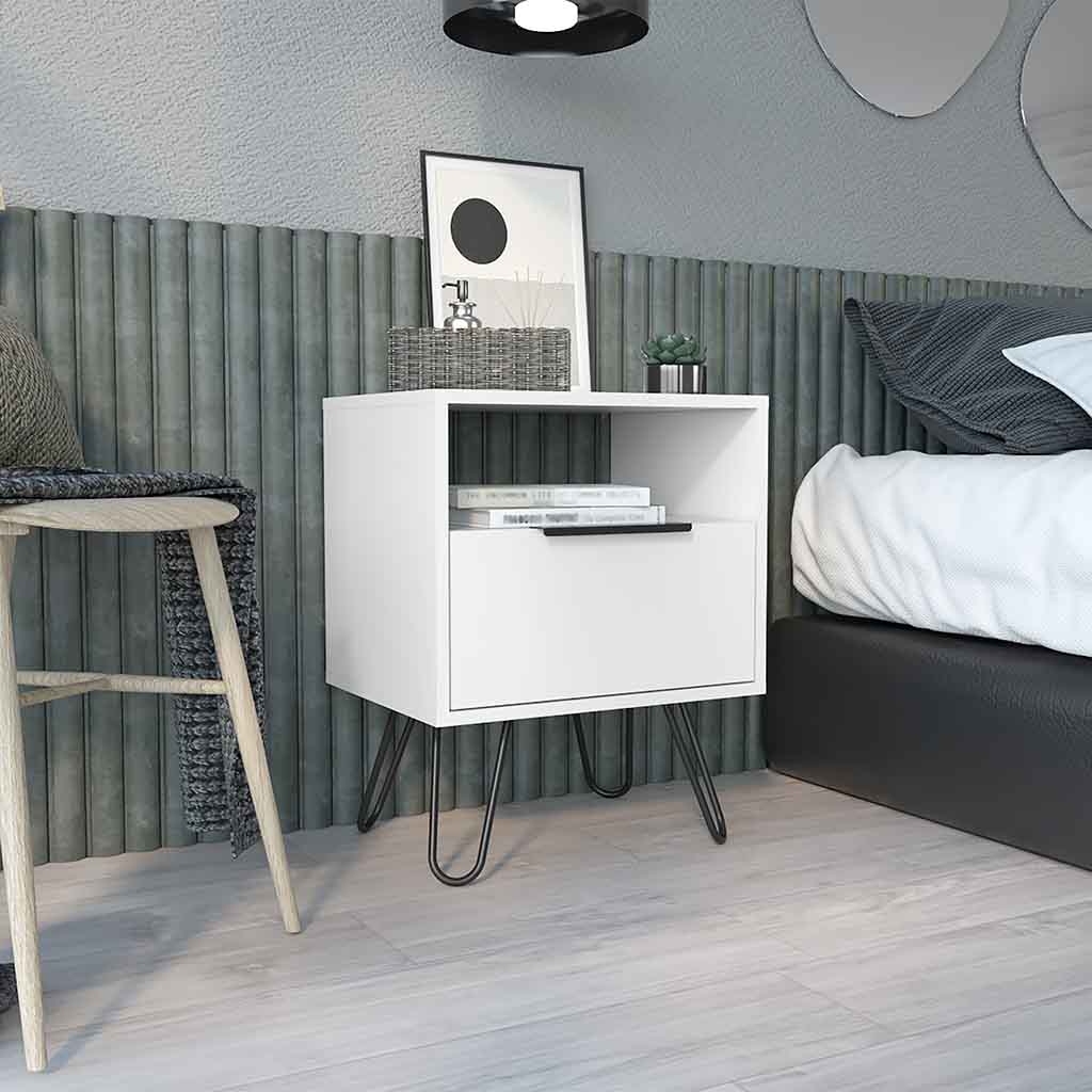 22" White Faux Wood Nightstand With Storage