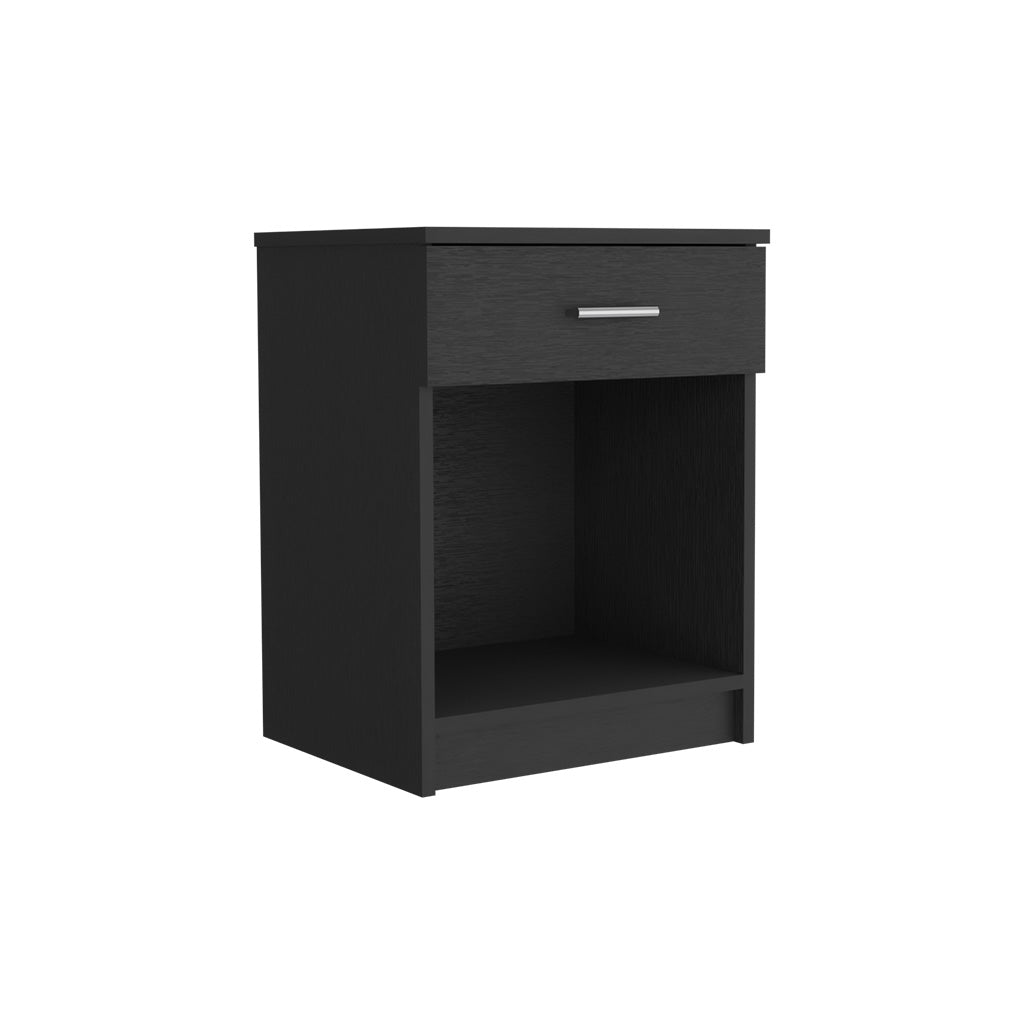 22" Black One Drawer Faux Wood Nightstand
