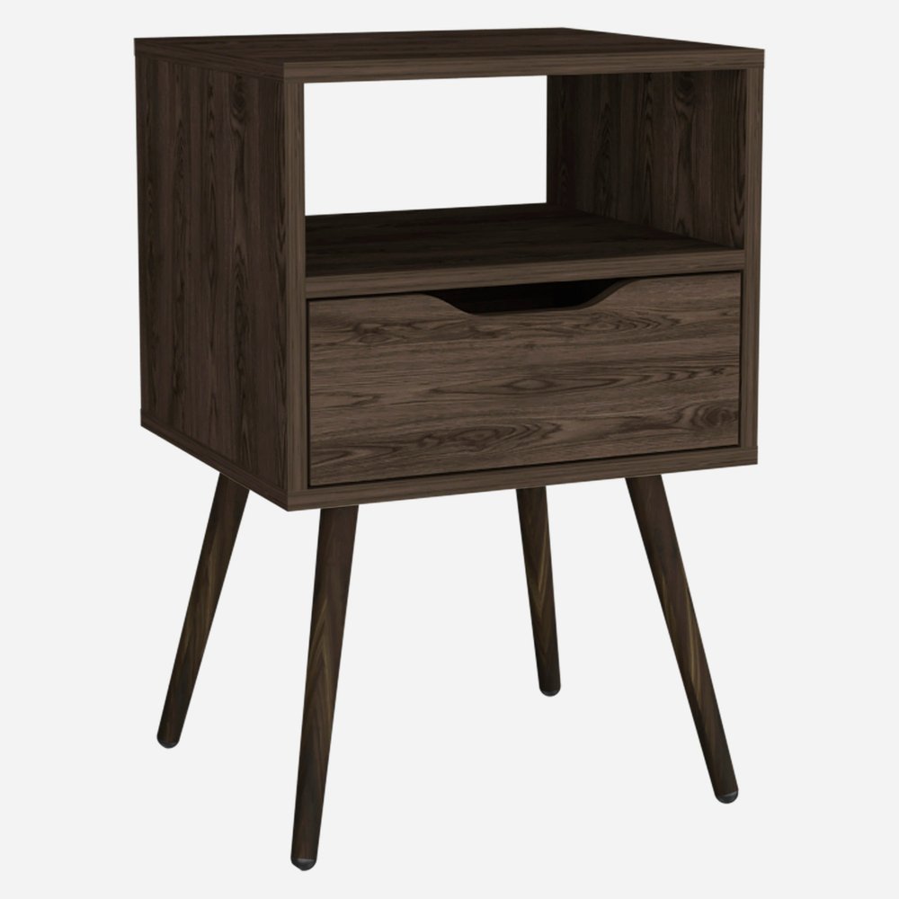 25" Brown Wood One Drawer Nightstand