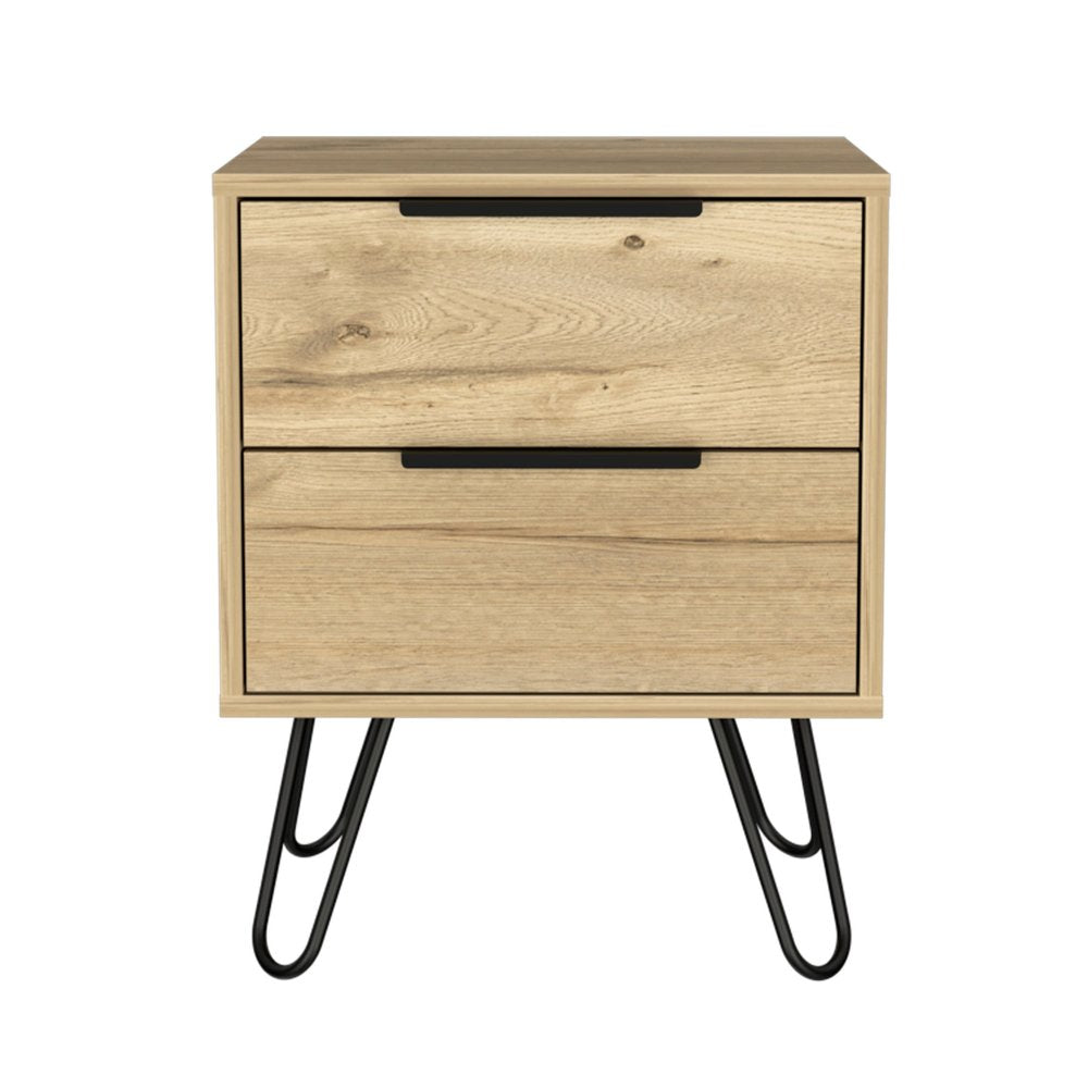 22" Oak Wood Two Drawer Nightstand
