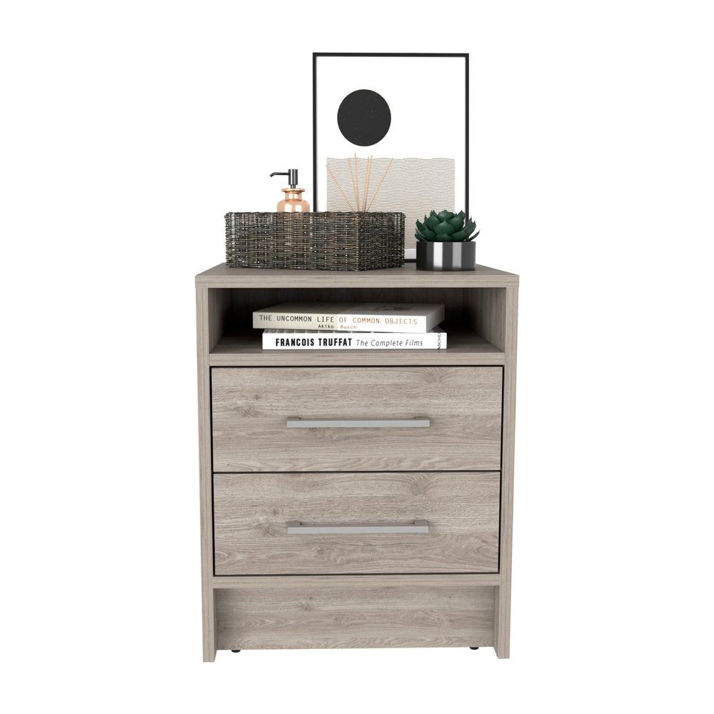 20" Gray Wood Two Drawer Nightstand