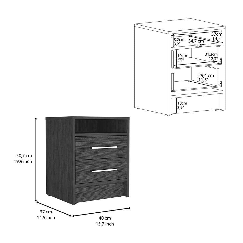 20" Gray Two Drawer Faux Wood Nightstand