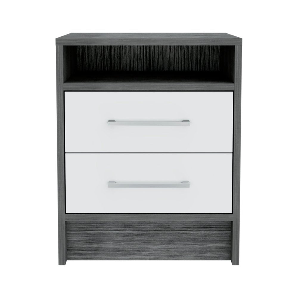 20" Gray Wood Two Drawer Nightstand