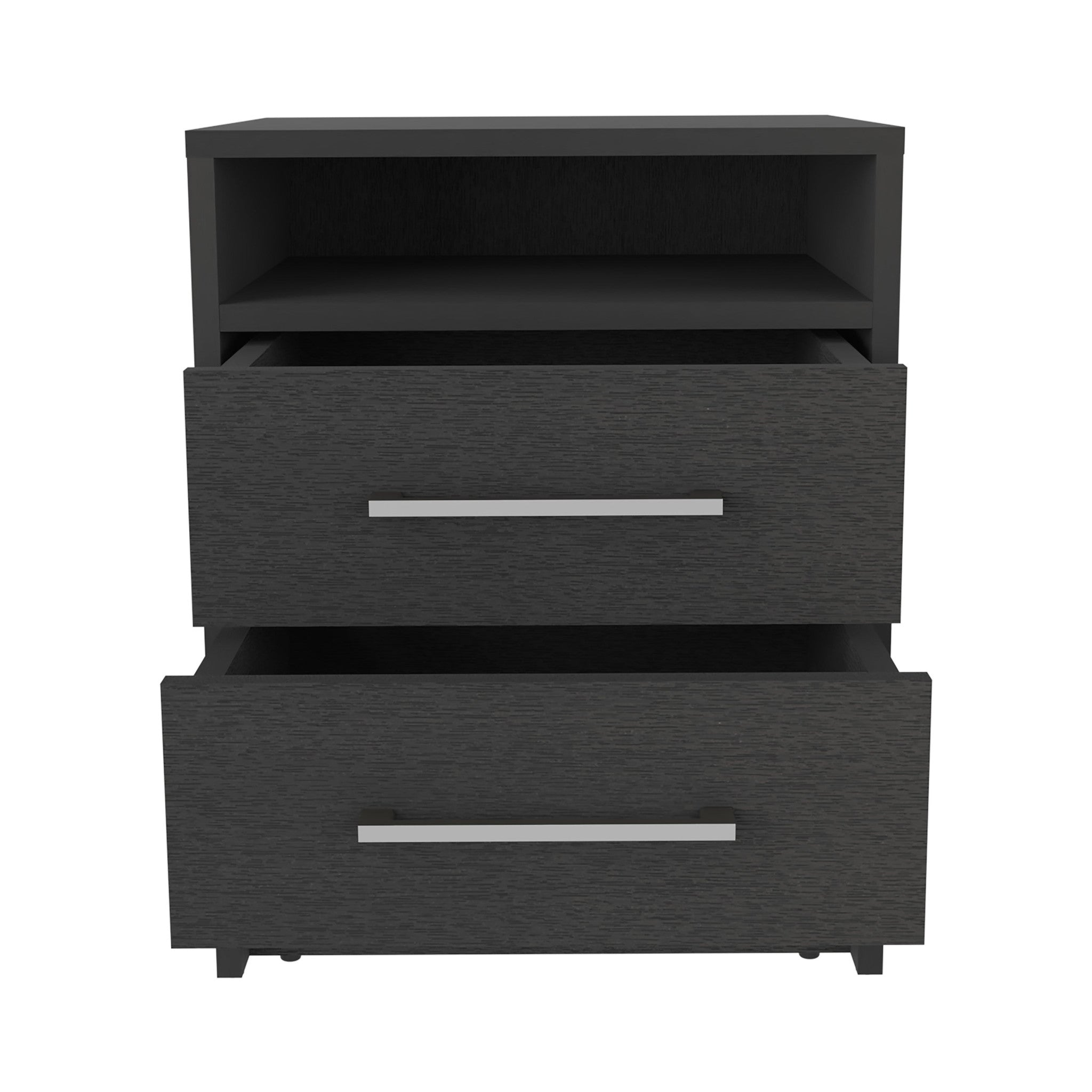 20" Black Two Drawer Faux Wood Nightstand