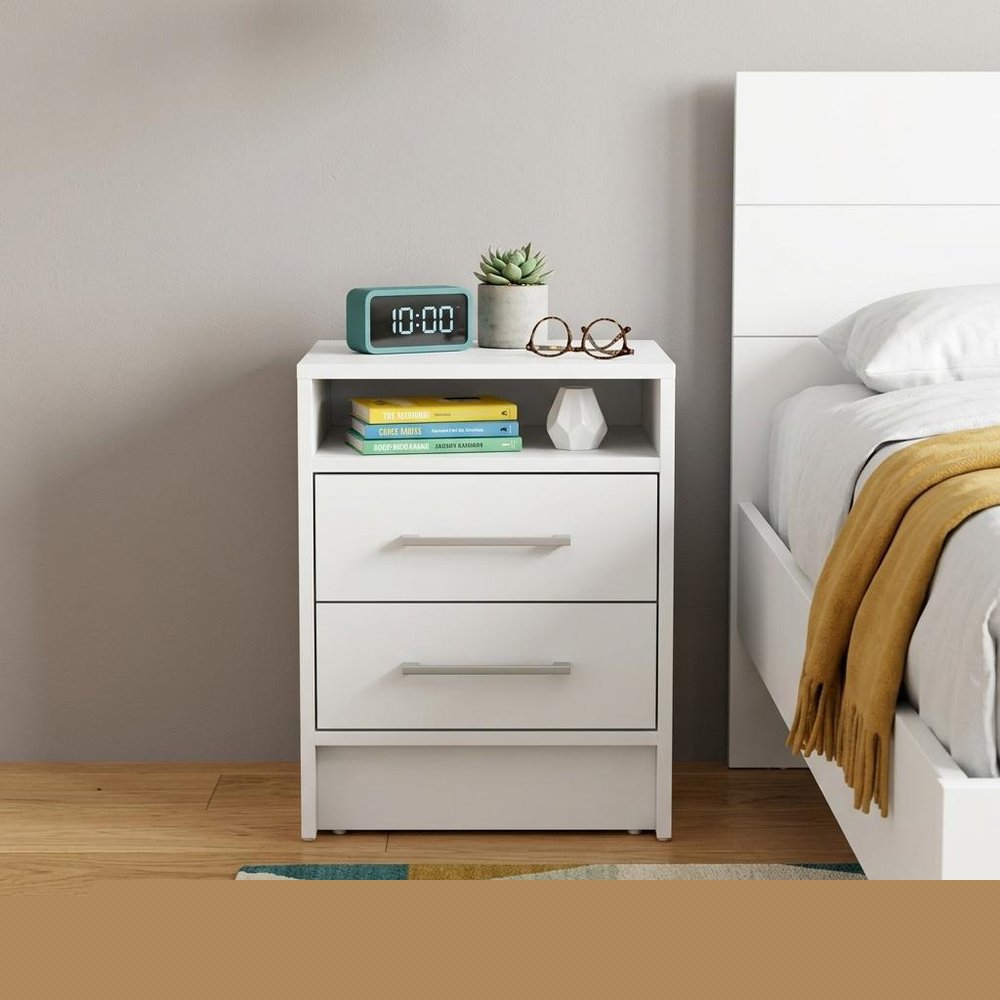 20" White Wood Two Drawer Nightstand