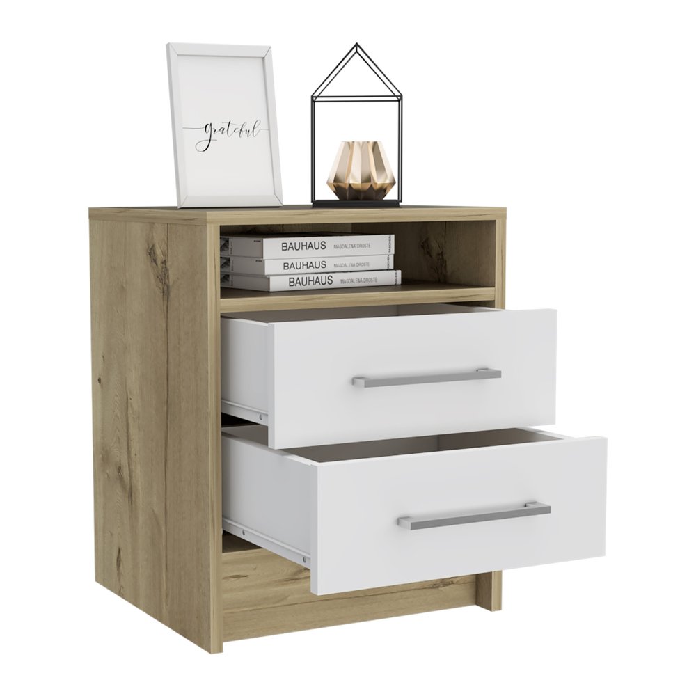 20" White Wood Two Drawer Nightstand