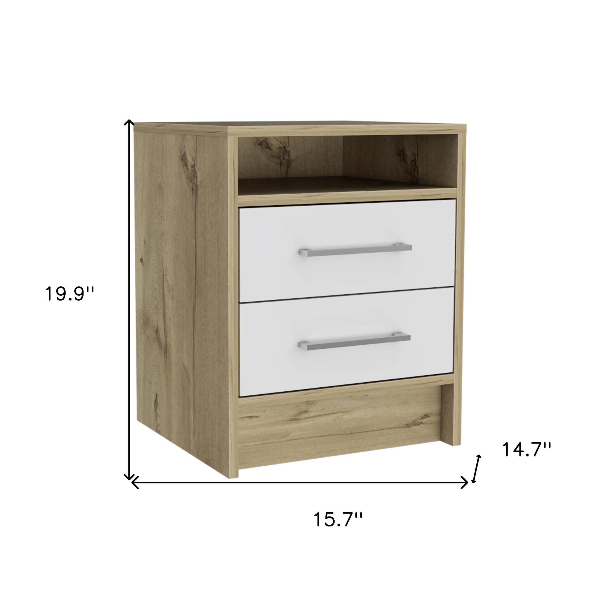 20" White Two Drawer Faux Wood Nightstand