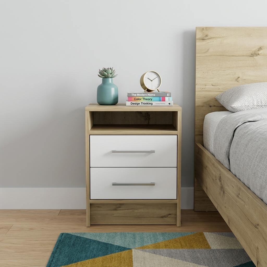20" White Wood Two Drawer Nightstand