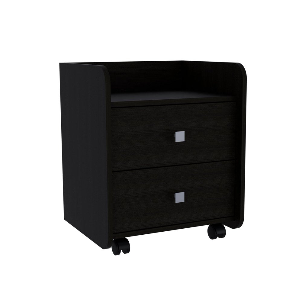 22" Black Wood Two Drawer Nightstand