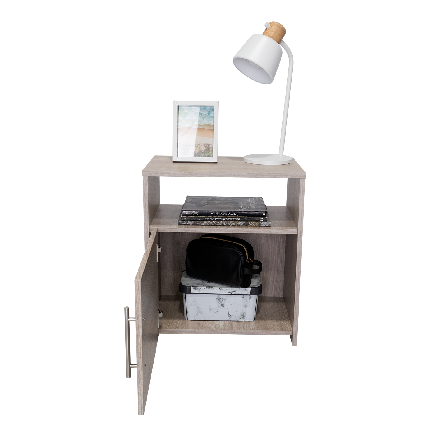 23" Gray Faux Wood Nightstand With Storage