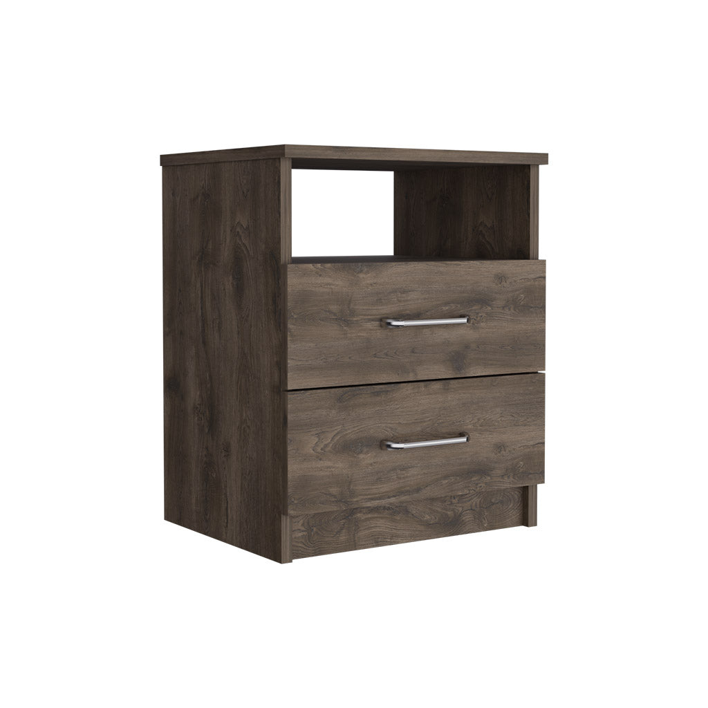 20" Brown Two Drawer Faux Wood Nightstand