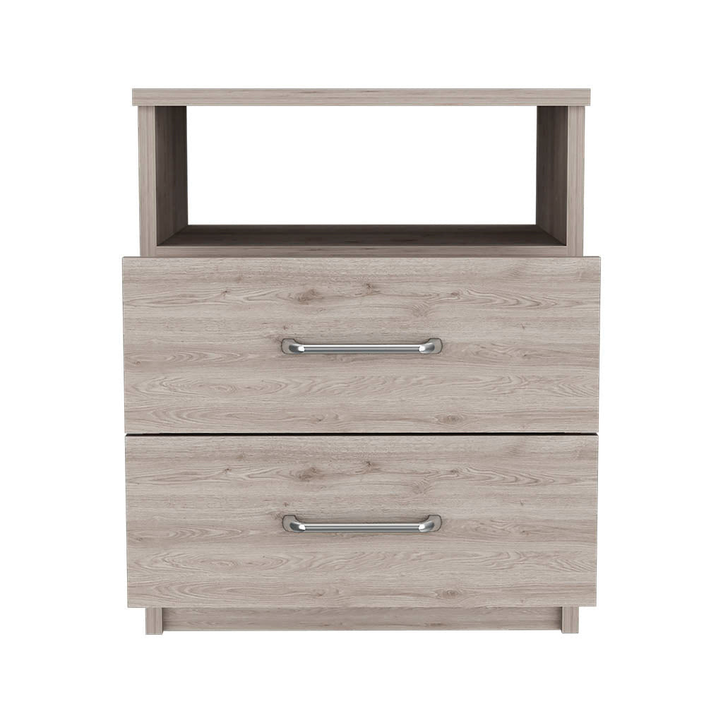 20" Gray Two Drawer Faux Wood Nightstand