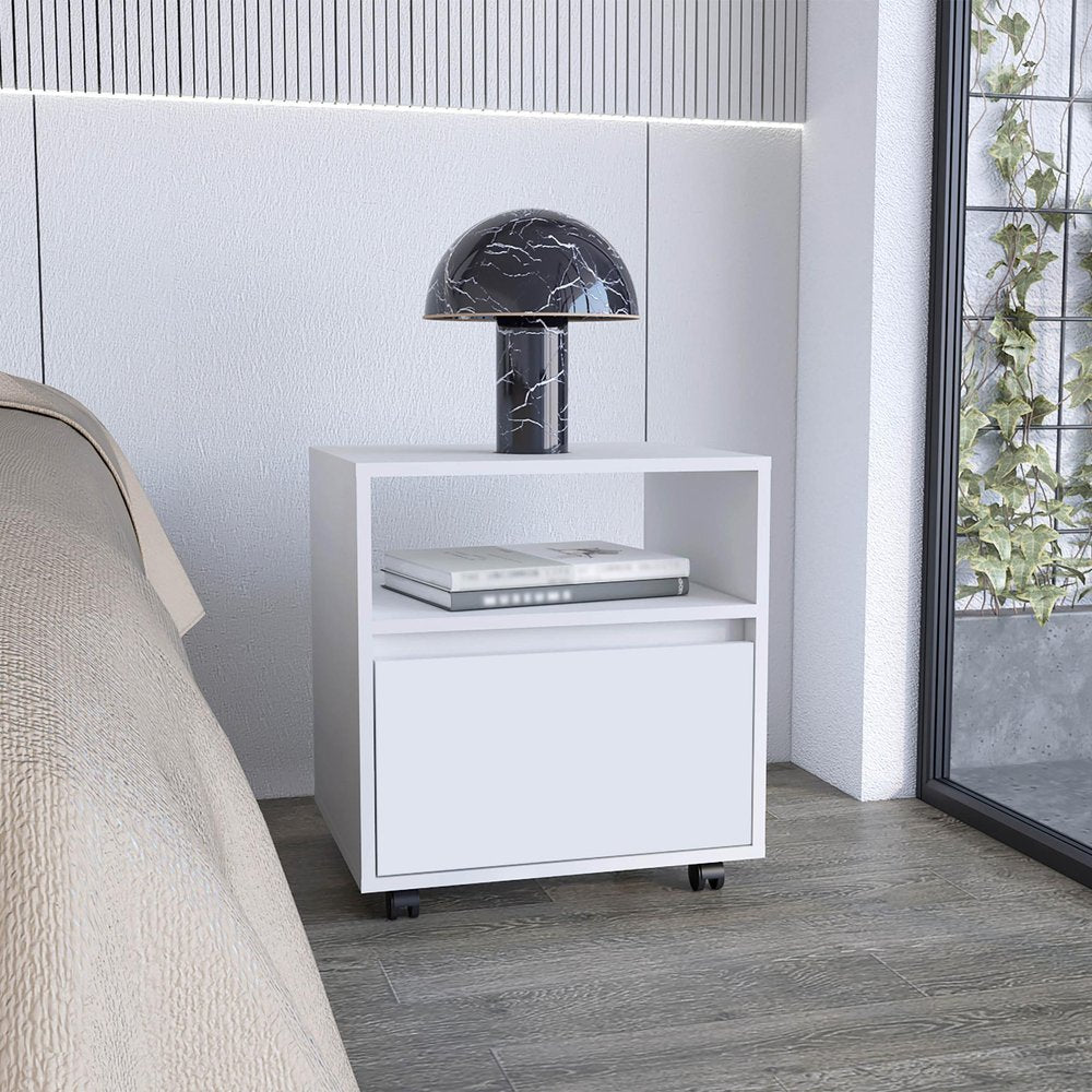 21" White Wood One Drawer Nightstand