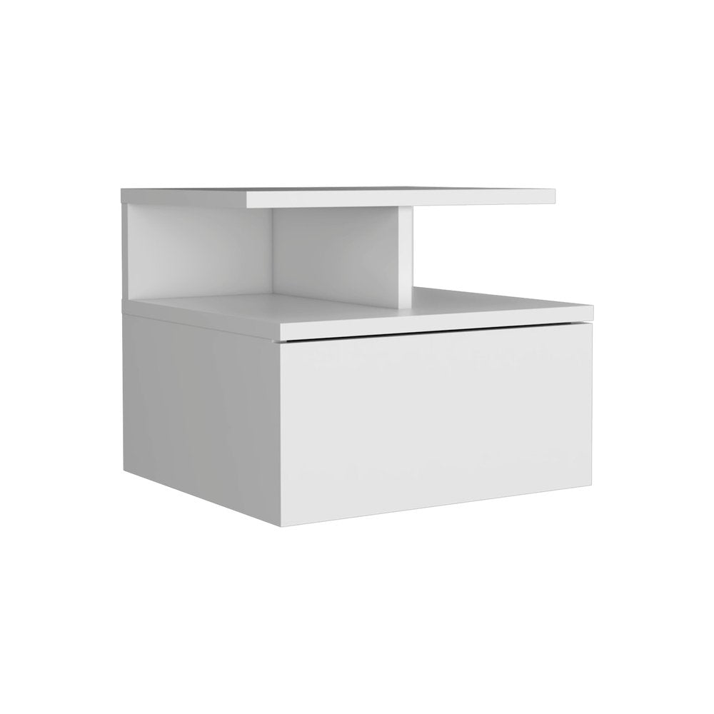 12" White Wood One Drawer Floating Nightstand
