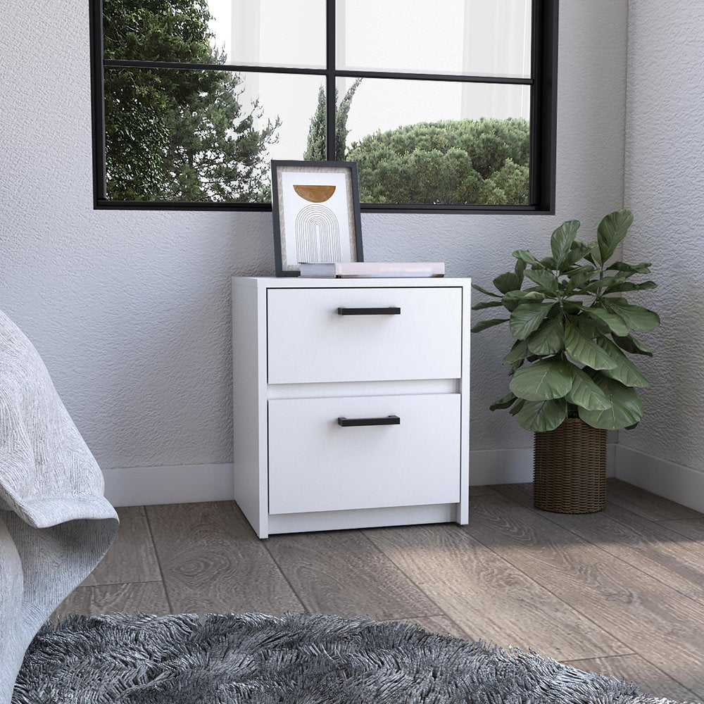 19" White Wood Two Drawer Nightstand