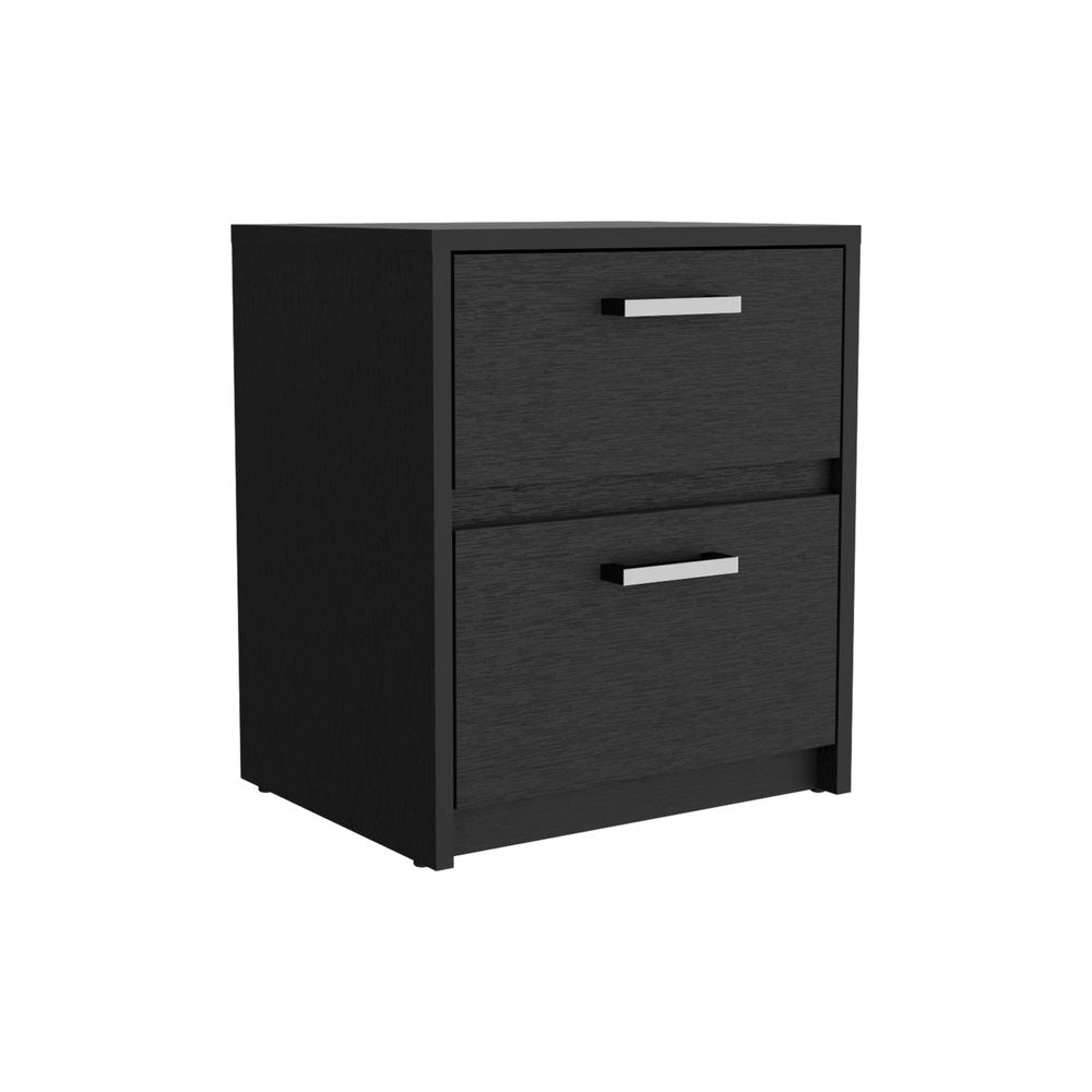 19" Black Wood Two Drawer Nightstand