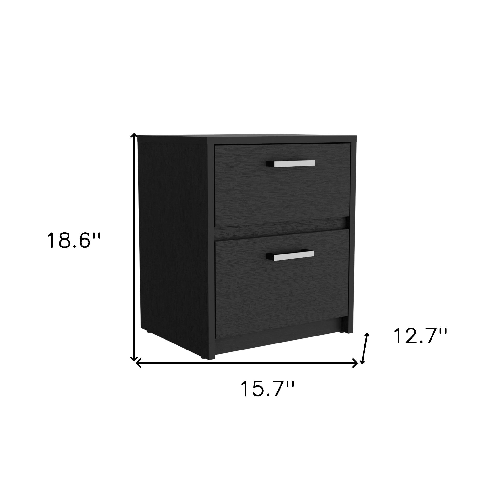 19" Black Two Drawer Faux Wood Nightstand