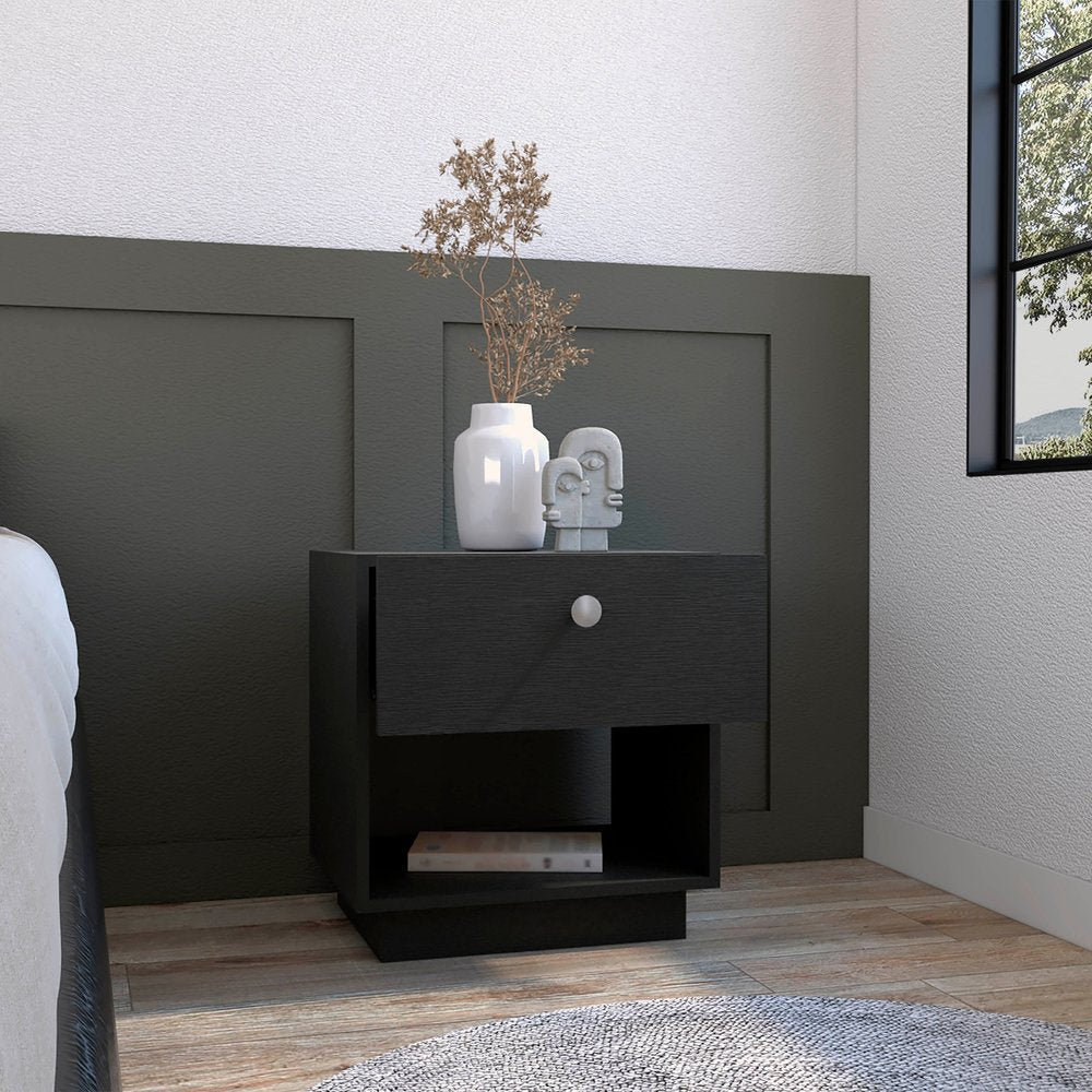 20" Black Wood One Drawer Nightstand
