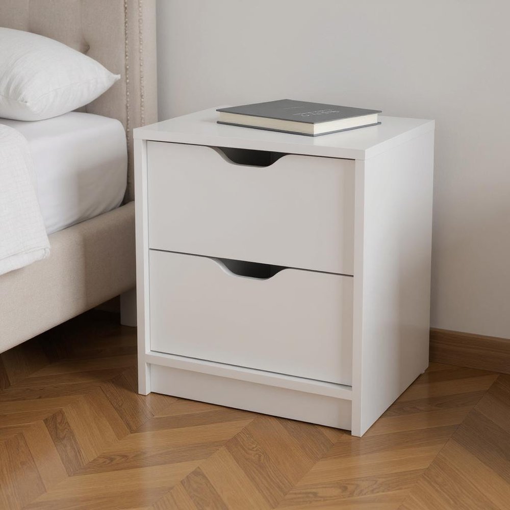 19" White Wood Two Drawer Nightstand