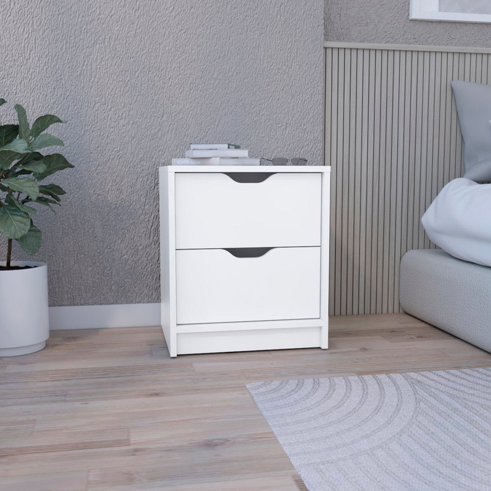 19" White Wood Two Drawer Nightstand