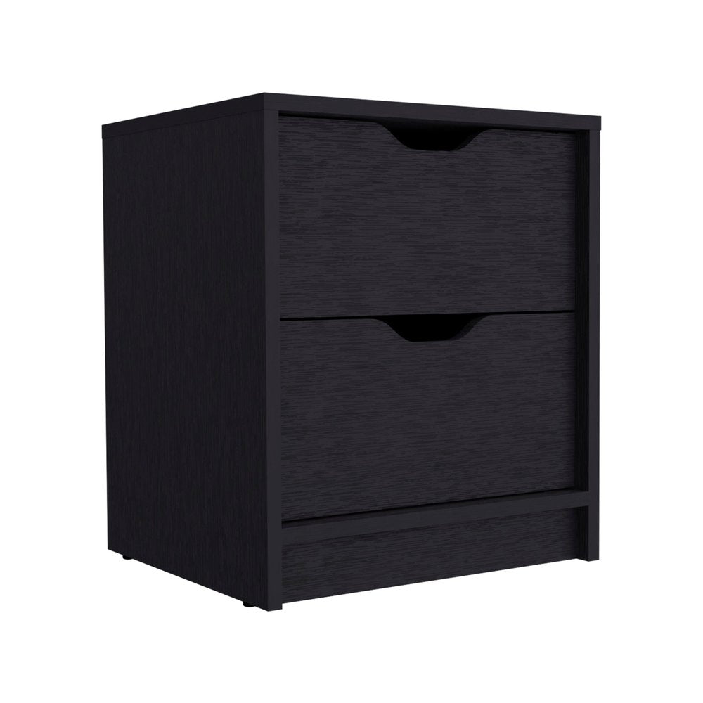 19" Black Wood Two Drawer Nightstand