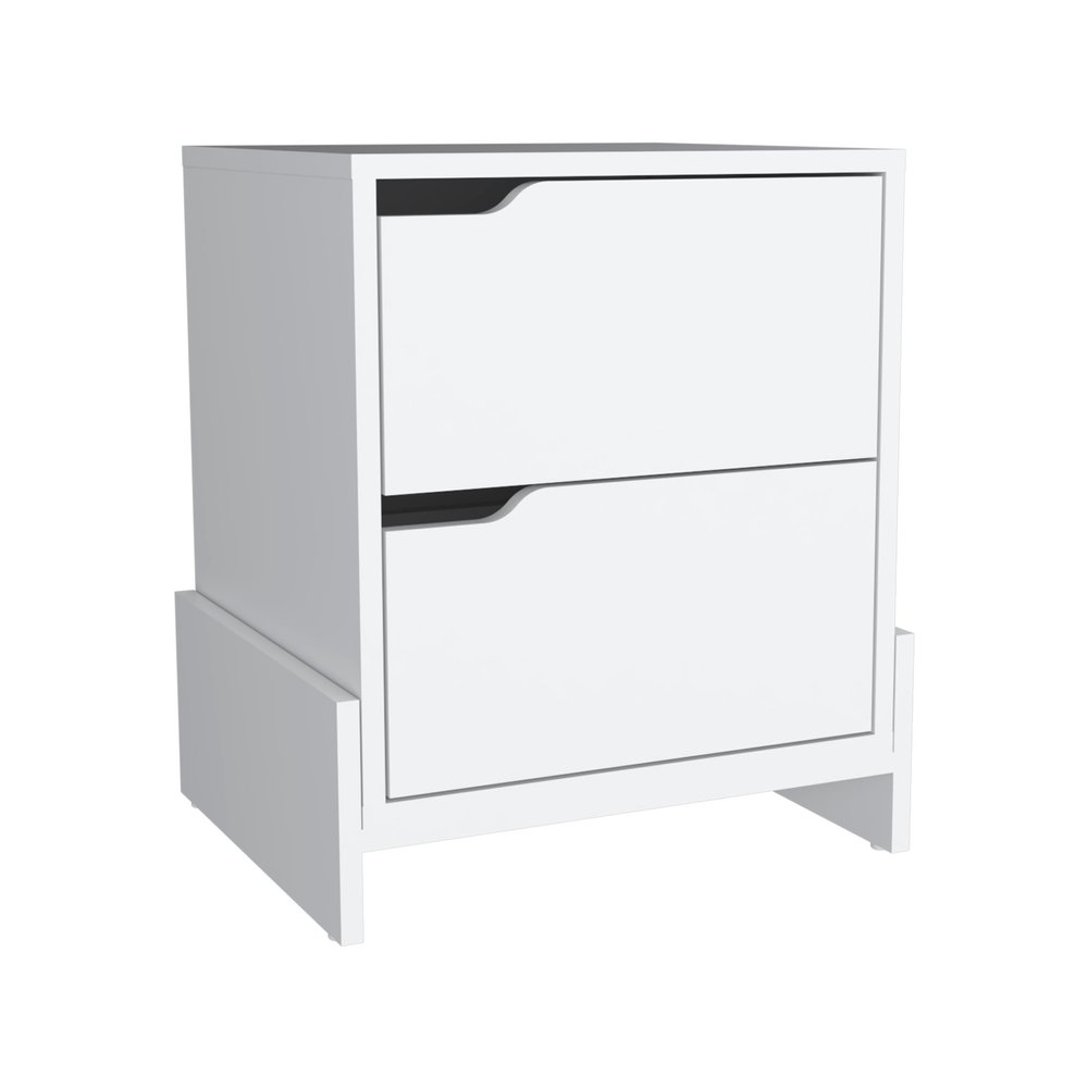 20" White Wood Two Drawer Nightstand