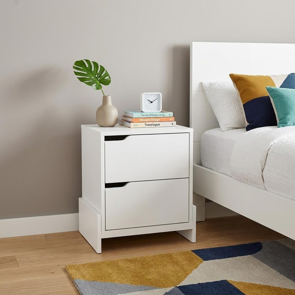 20" White Wood Two Drawer Nightstand