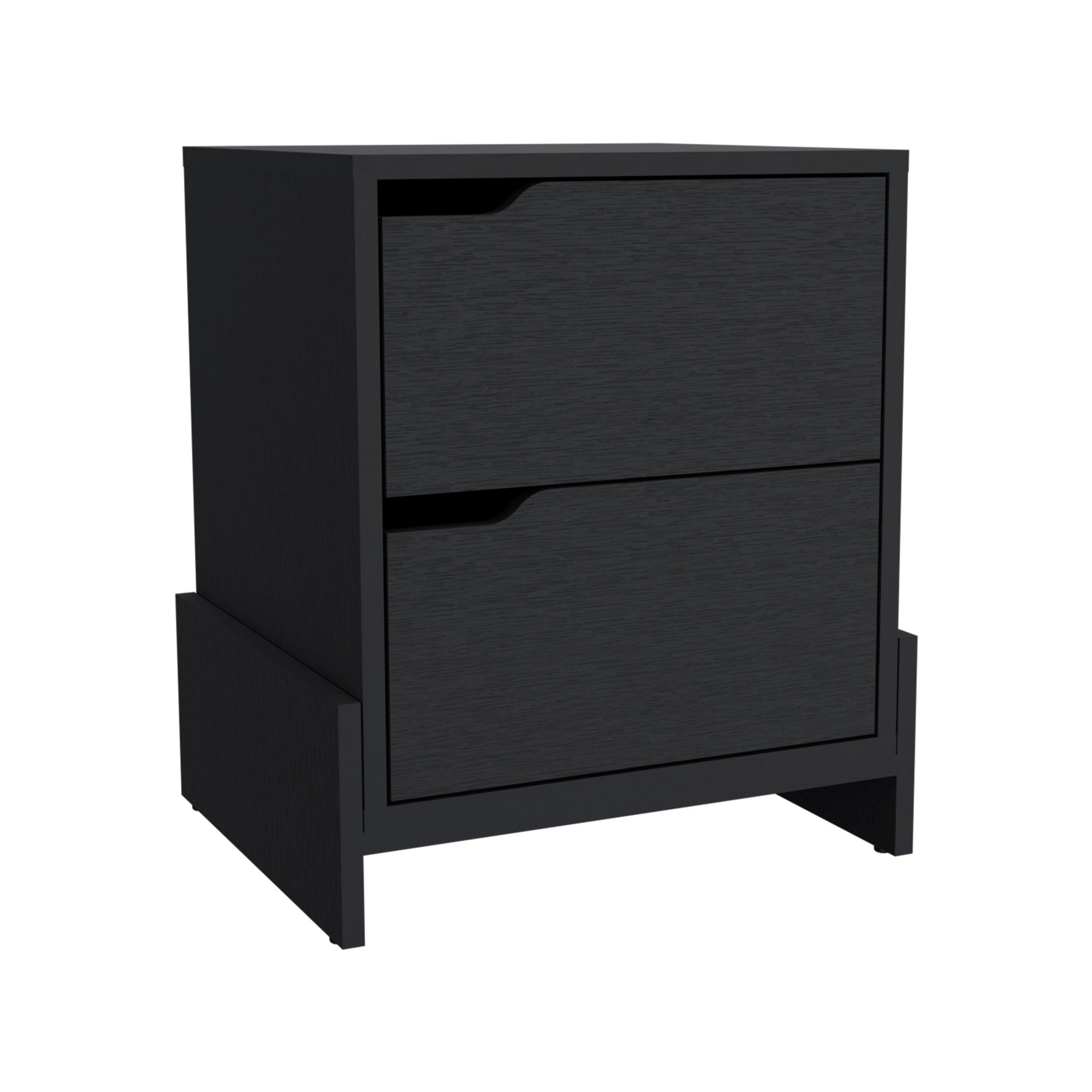 20" Black Two Drawer Faux Wood Nightstand