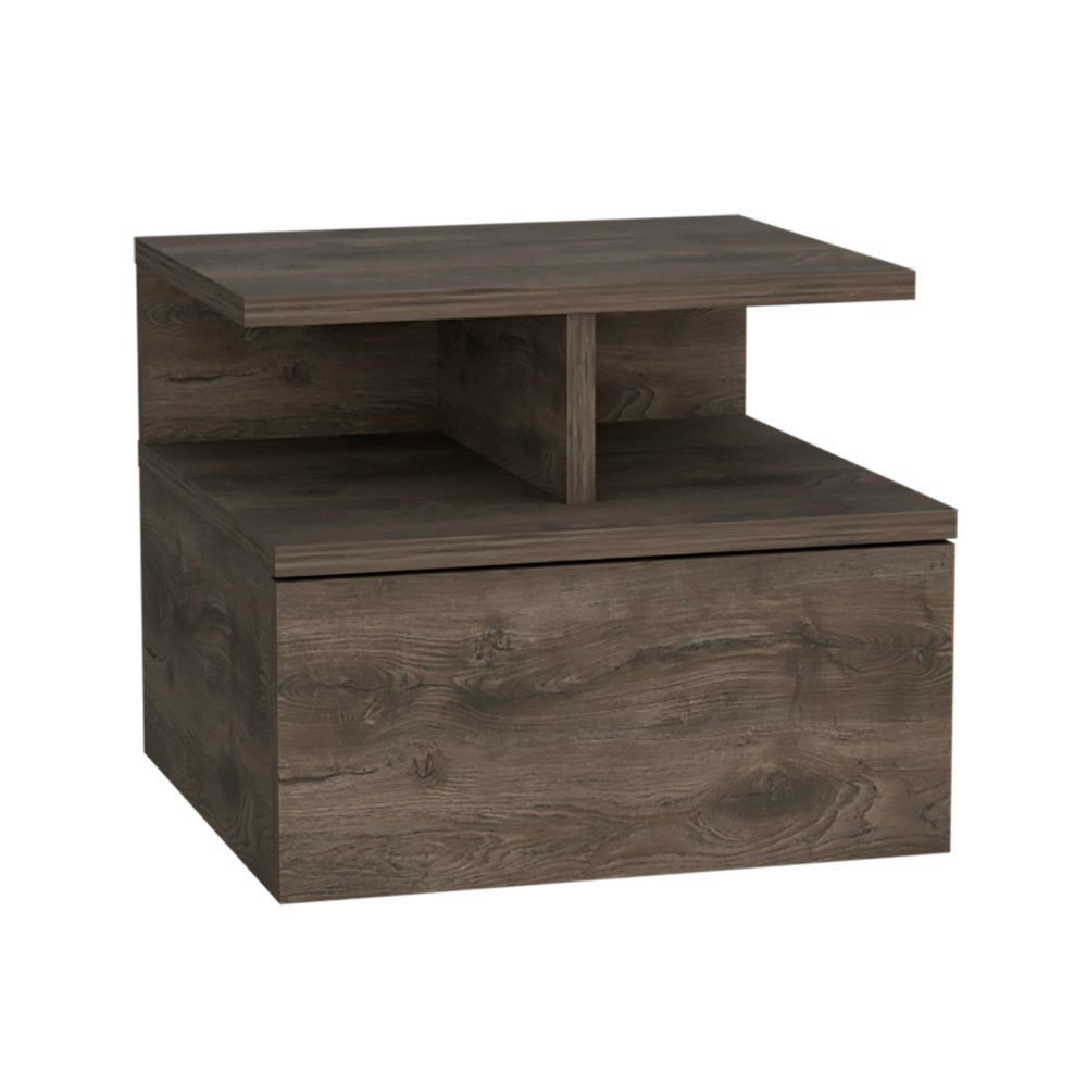 12" Brown Wood One Drawer Floating Nightstand