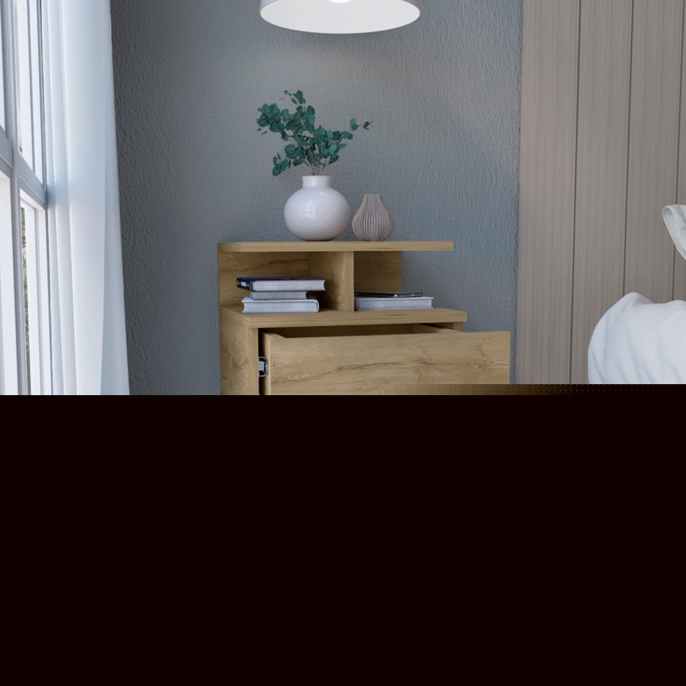 12" Beige Wood One Drawer Floating Nightstand