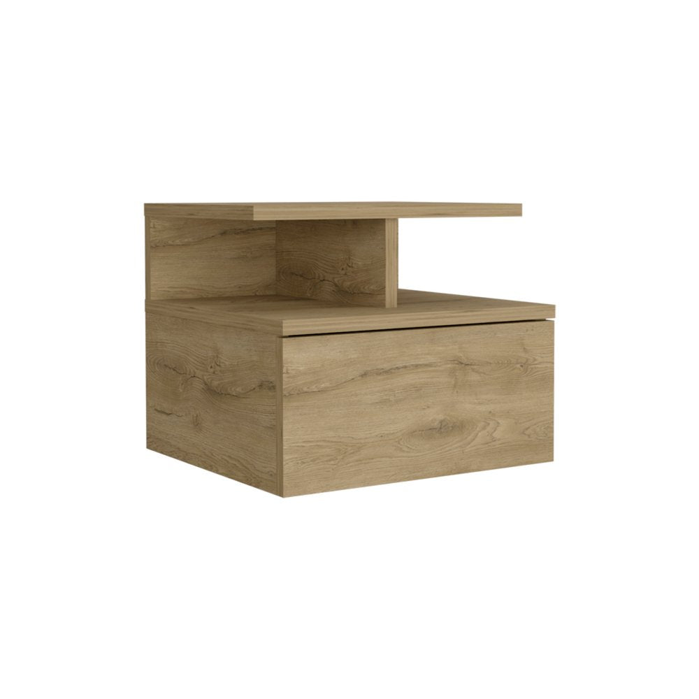 12" Beige Wood One Drawer Floating Nightstand