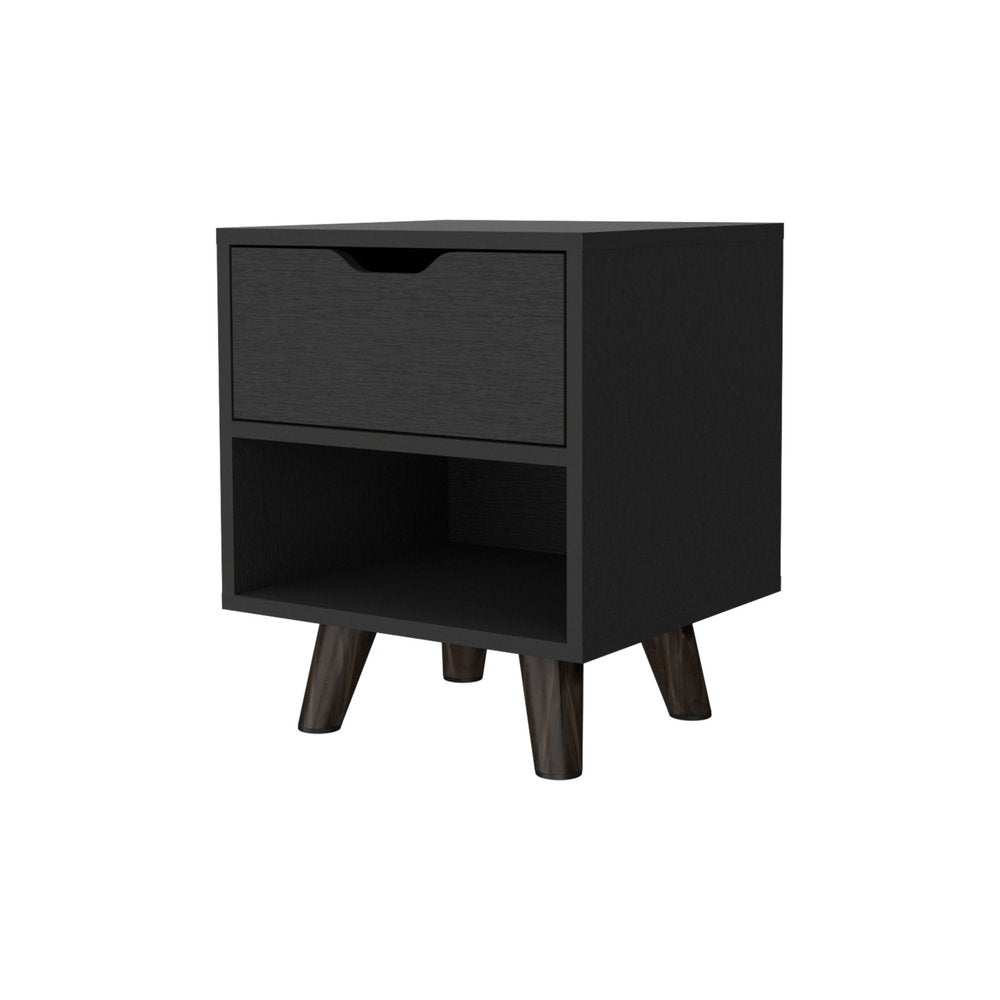 19" Black Wood One Drawer Nightstand