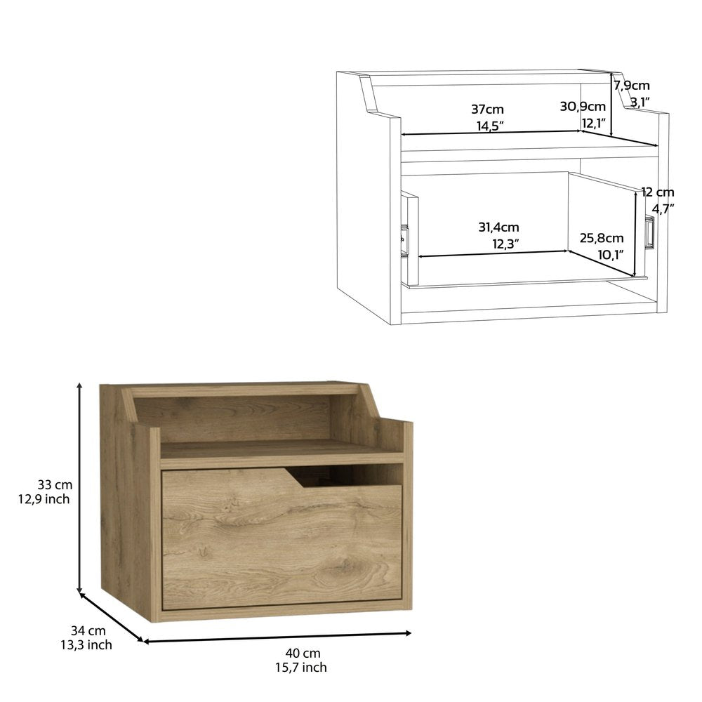16" Beige Wood One Drawer Floating Nightstand