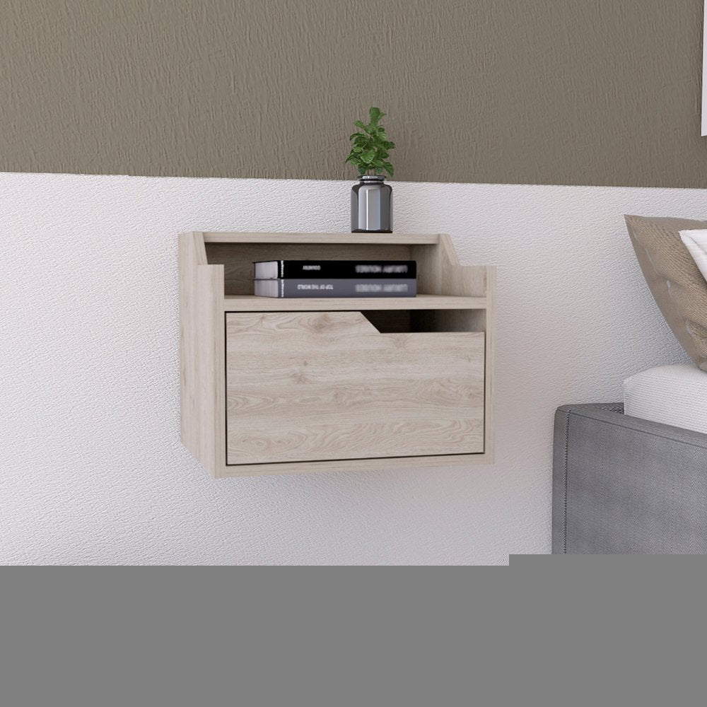 13" Gray Wood One Drawer Floating Nightstand