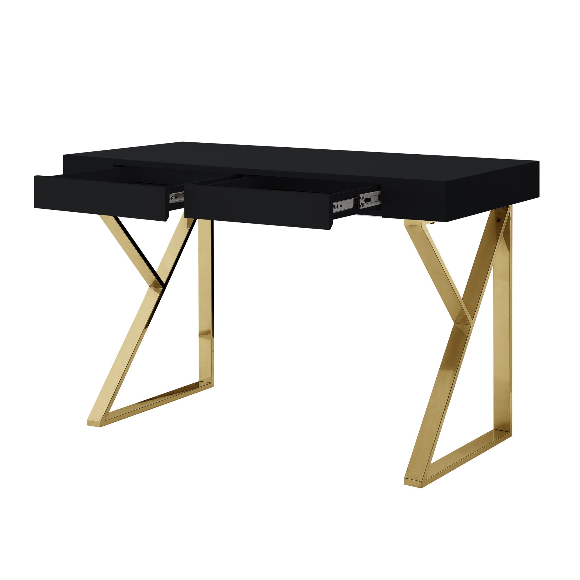 48" Black and Gold Writing Desk With Two Drawers
