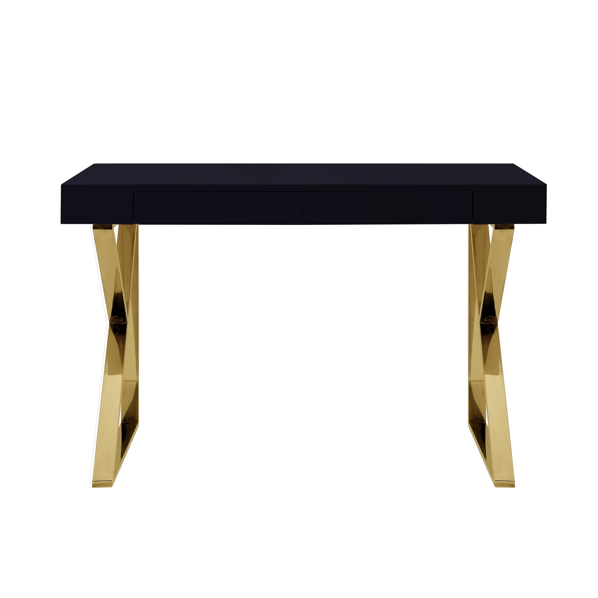 48" Black and Gold Writing Desk With Two Drawers