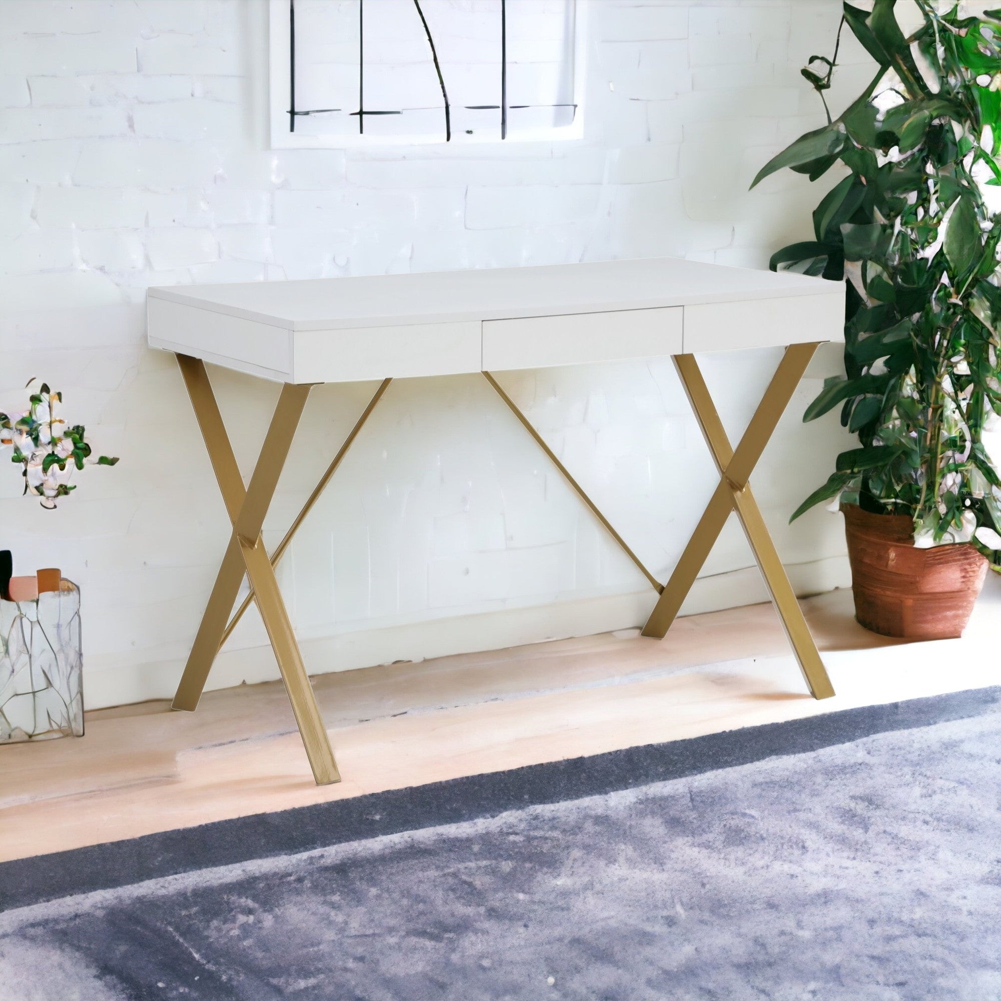 43" Natural and Black Writing Desk