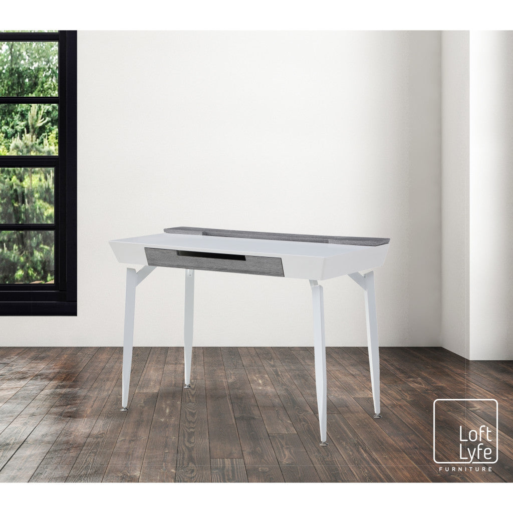 44" Black and Natural Writing Desk With Three Drawers